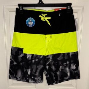 NWT ZeroXposur Boys Black and Neon Yellow Swim Board Shorts